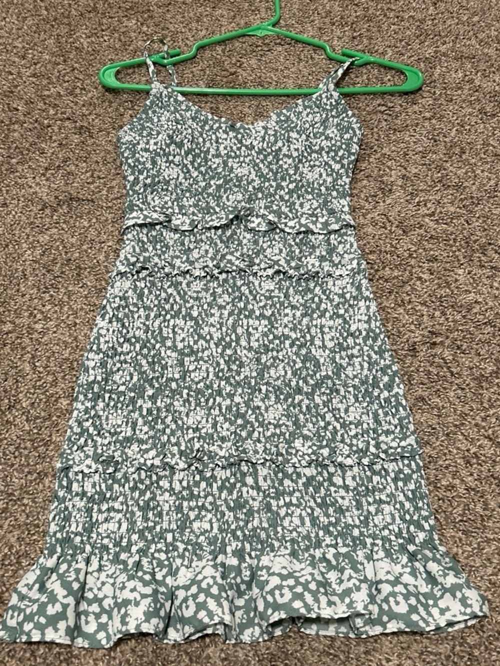 Abercrombie & Fitch Green and White Printed Tiered Midi Dress